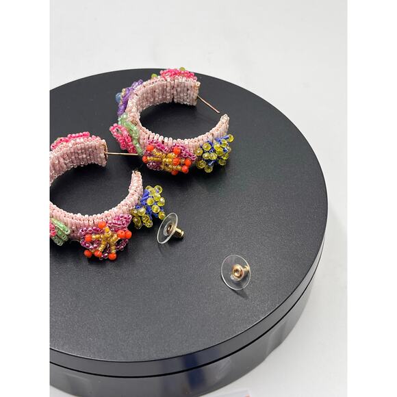 Mignonne Gavigan Designer Pink Lux Summer Beaded Pastel Flower Hoop Earring - Picture 11 of 11